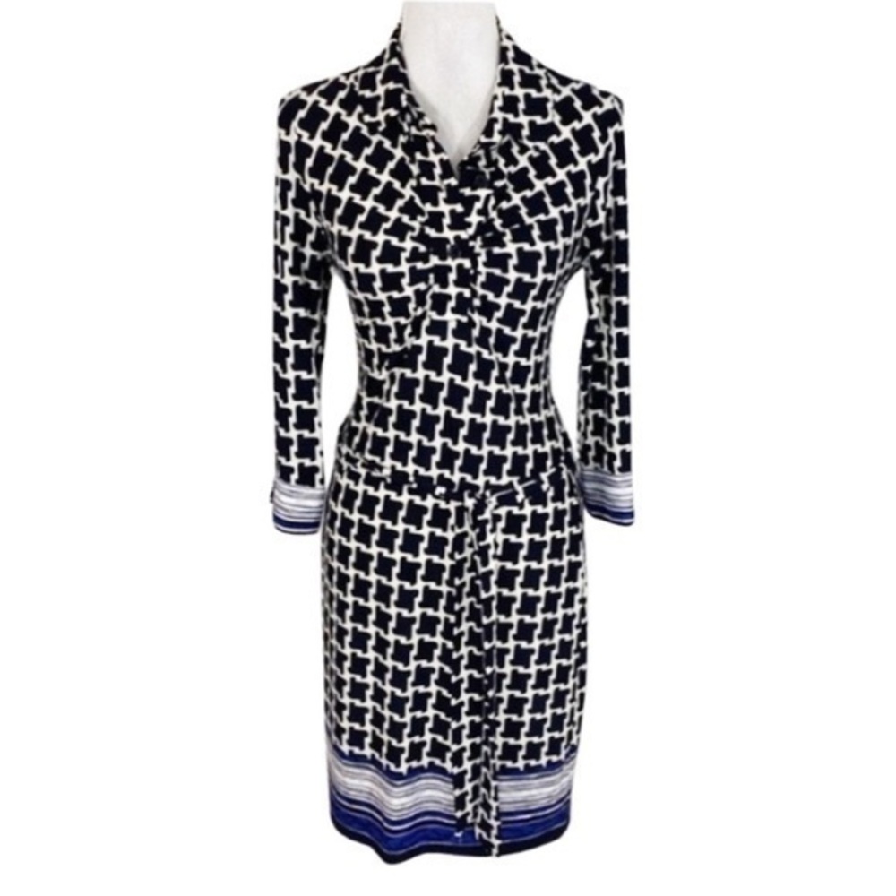 Laundry by Shelli Segal black printed belted shirt dress W14